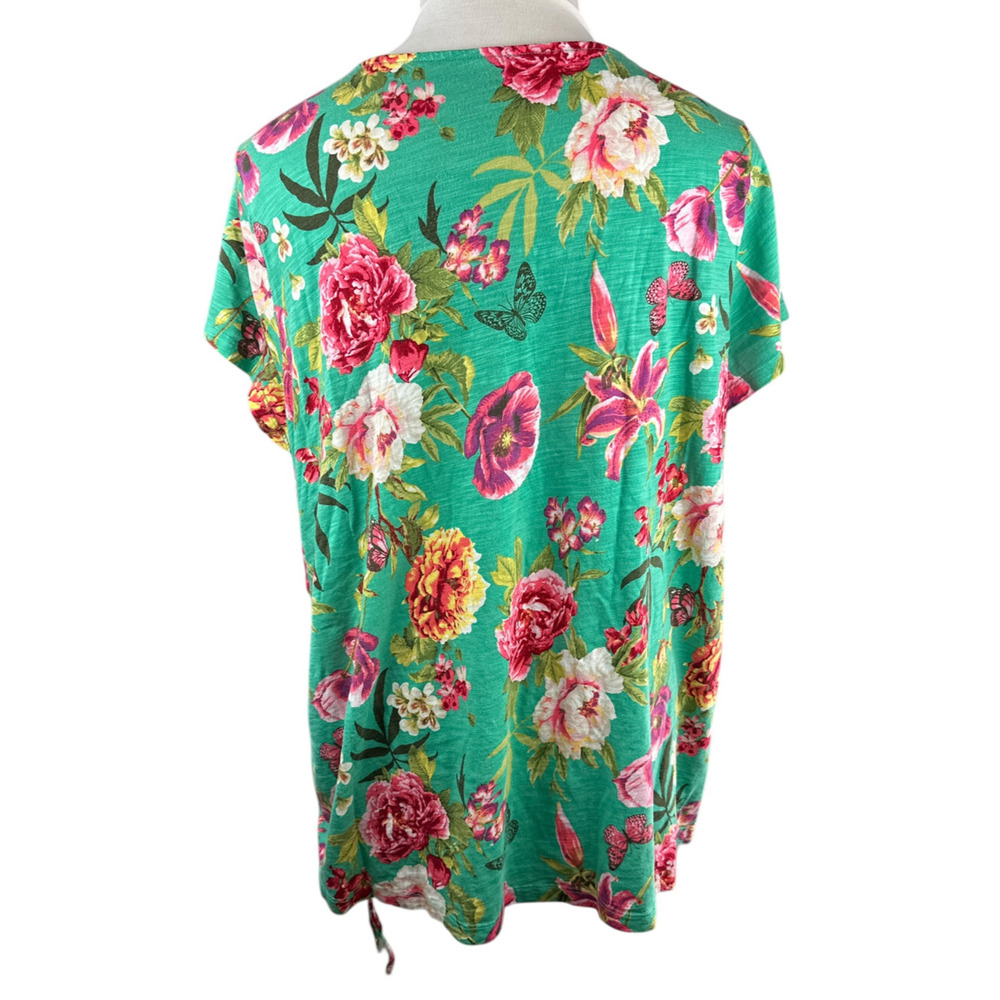 ✨2/$20 Belle Kim Gravel Slub Knit Side Ruched Top Full Bloom Floral Plus Size 4X - Picture 10 of 15